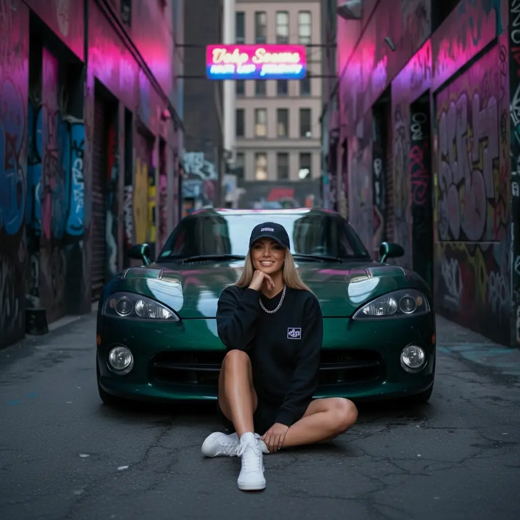 Seitenansicht eines Models in urbaner Streetwear.